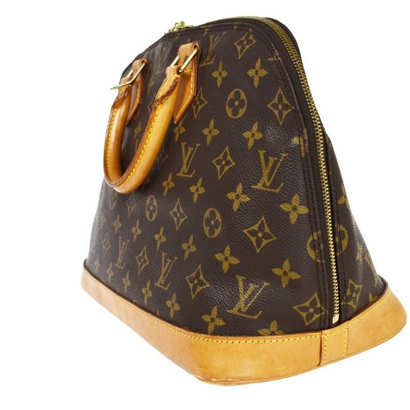 LOUIS VUITTON LV Logo Alma Hand Bag Monogram Leather Brown France - Picture 2 of 16